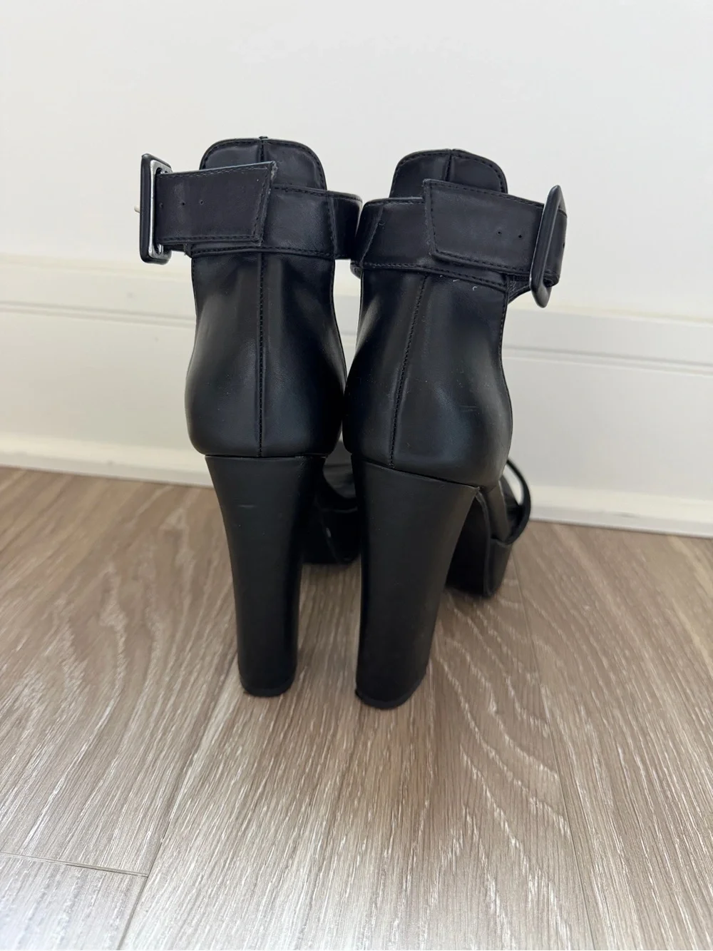 Black Platform Ankle-Strap High Heel Sandals